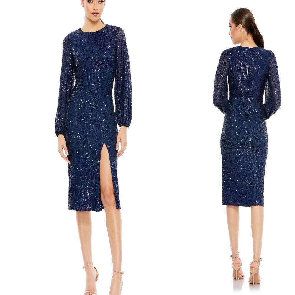 Mac Duggal 42018 Slit Skirt Sequin Dress Womens Sz 2 NWT Glitter Cocktail MOB